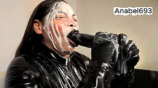A Demon Dressed in Latex, Latex Gloves, a Latex Suit, and Black Lips, Sensually Sucks Your Cock and Spits Saliva and Semen on Me