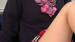 Flash Panties and Pussy, Miniskirt Student Uniform Girl Teases with Grin Male Office Worker on Train and Leads Him to Fap