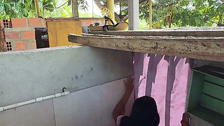 Horny Stepsister Calls Her Husband's Stepcousin From the Bathroom to Have Him Fuck Her