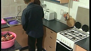 Hairy mature gets plowed in the kitchen