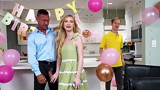Stepdad fucks a cute girl with small tits almost TOO hard