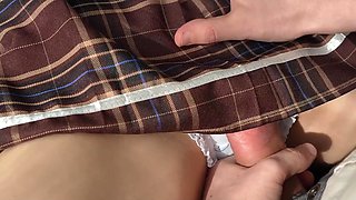 Horny Stepsister In Plaid Skirt Denies Penetration But Helps Stepbrother Cum