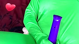 Full Zentai Encasement Toy Play. BBC Dildo Tease, Pussy Slaps and Smoking Through Nylon