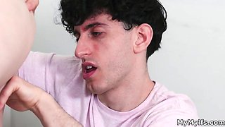 Calming down bullied dude with big tits