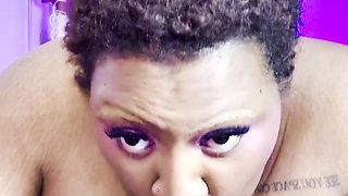 BBW Ebony Goddess with Big Tits Gives Whipped Cream Blowjob to BBC