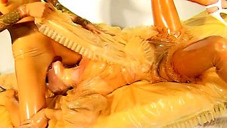 Blonde and brunette lesbians licking and sucking pussy