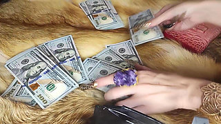 Findom: Cash Goddess Counts cash and Makes You Worship Her Cleavage and Feet