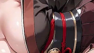 Red & Black Kimono Slightly Open, Dual Swords in Hand yet Undeniably Seductive.