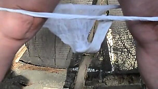 Pissing White Knickers Outside in Bondage