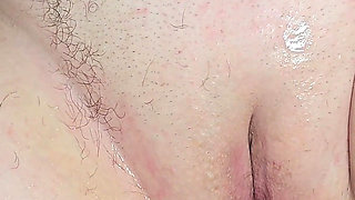 Shaving a Hairy Pussy, uses Sperm as Lubricant