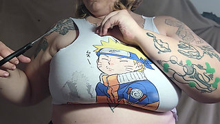 Cutting My Shirt so It Can Fit Them Better (sfw)