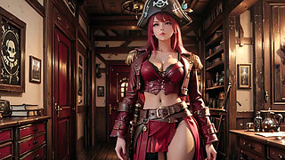 Redhead Pirate Queen! Lazy Goddess in the Gold Hold. Kneeling Gaze is Insane!