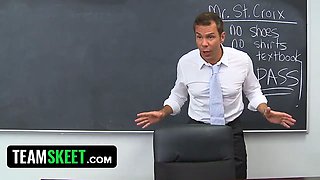 Hot collegegirl sucks her teacher's shaft deep into her throat