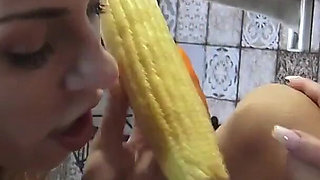 Blondies Have Sex Fun with Vegetables and Fruits in Kitchen