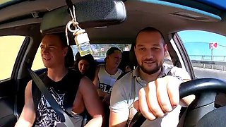 Amazing teen threesome outdoors