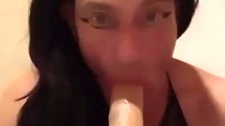 Mature Crossdresser Deepthroats Dildo