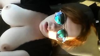 Big Tits Amateur Masturbates with Toy in Car