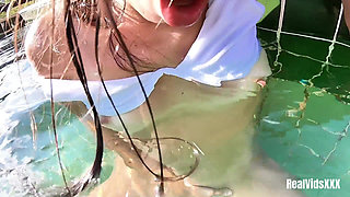 A Young Hottie Fucks with Her Boyfriend in the Pool Under Water