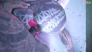 Glasses wearing Tattooed Girl loves the Tattooed Dick Fucking DP and Facial