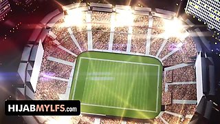 Curvy arabic milf wearing a hijabi gets her hairy muff drilled by her stepson