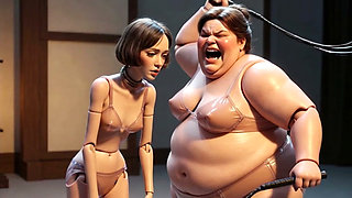 Fat Mistress Whips Bound Skinny Slave - Body Contrast Humiliation