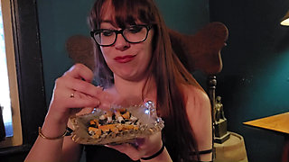 Power Smoking with Nose Exhales and Small Tits